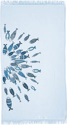 Borea Sealife Cotton Pareo Light Blue with Frin...