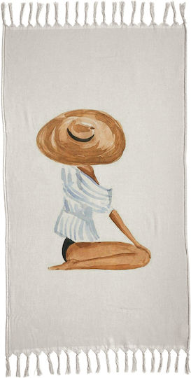 Borea Myrto Cotton Beach Towel Grey with Fringes 170x86cm