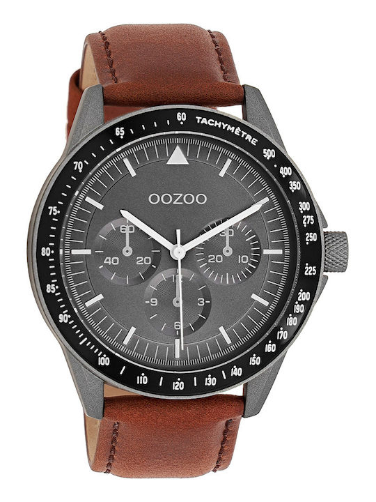 Oozoo Timepieces Men's Watch 42mm Chronograph Battery with Brown Leather Strap