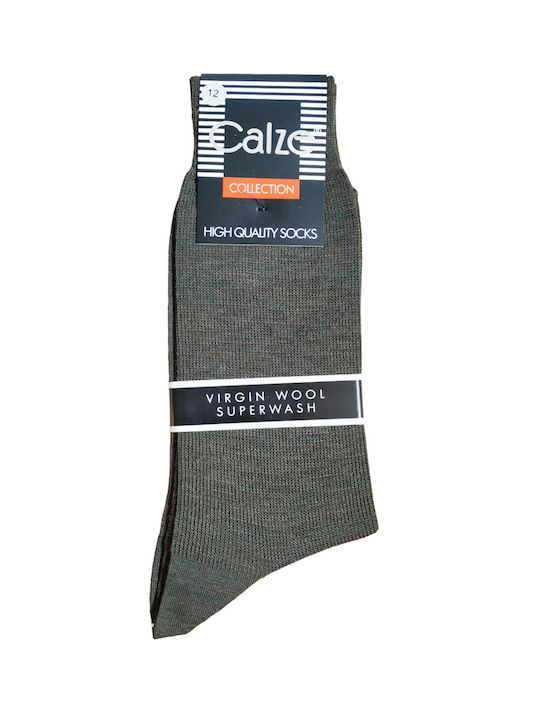 Calze Ανδρικές κάλτσες Μάλλινες Μονόχρωμες χρώμα Λάδι μελανζέ 907W-64