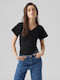 Vero Moda Women's Summer Blouse Short Sleeve with V Neckline Black