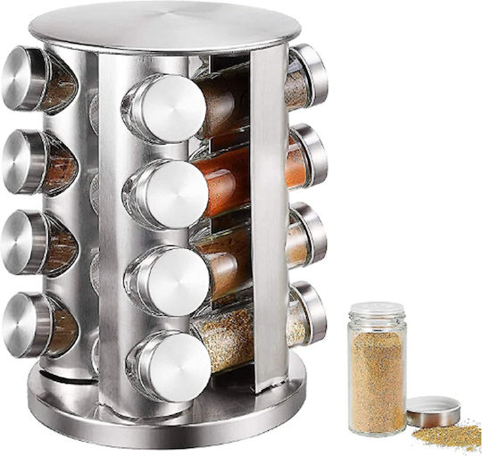 Inox Tabletop Rotating Spice Rack Silver 16pcs