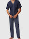 Minerva Men's Summer Cotton Pajamas Set Navy Blue