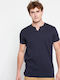 Funky Buddha Men's Short Sleeve Blouse with Buttons Navy Blue