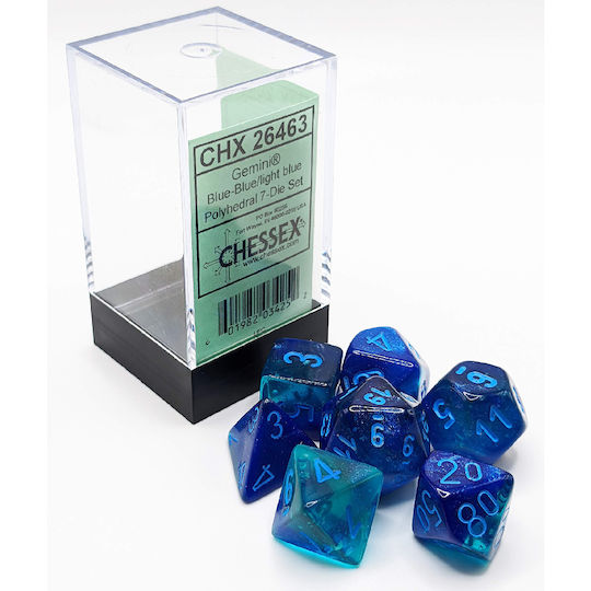 Chessex Dungeons & Dragons Gemini Luminary Polyhedral Dice Blue-Blue/Light Blue 26463