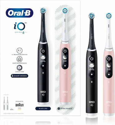 Oral-B iO Series 6 Ηλεκτρική Οδοντόβουρτσα με Χρονομετρητή και Αισθητήρα Πίεσης Duo Pack Black/Pink
