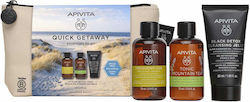 Apivita Quick Getaway Skin Care Set for Facial Cleaning & Cleaning Body Cleaning with Bubble Bath , Face Cleanser , Toiletry Bag & Shampoo