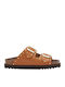 Beatriz Leather Women's Flat Sandals Anatomic in Tabac Brown Color