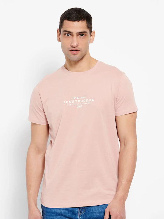 Funky Buddha Ανδρικό T-shirt DK Pink με Στάμπα