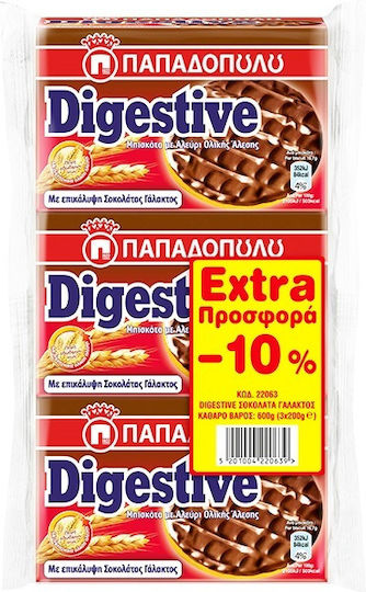 Papadopoulou Biscuiți Digestive Cu topping Ciocolată cu lapte 3buc 200gr