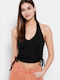 Funky Buddha Women's Summer Crop Top Sleeveless with Tie at Neck Black