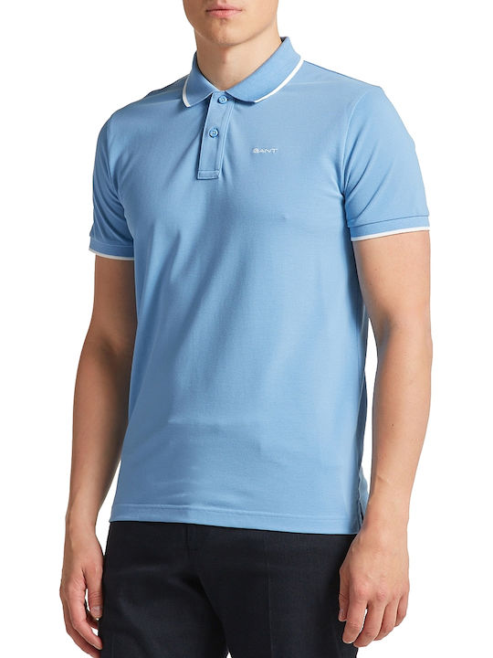 Gant Pique Ανδρικό T-shirt Polo Γαλάζιο