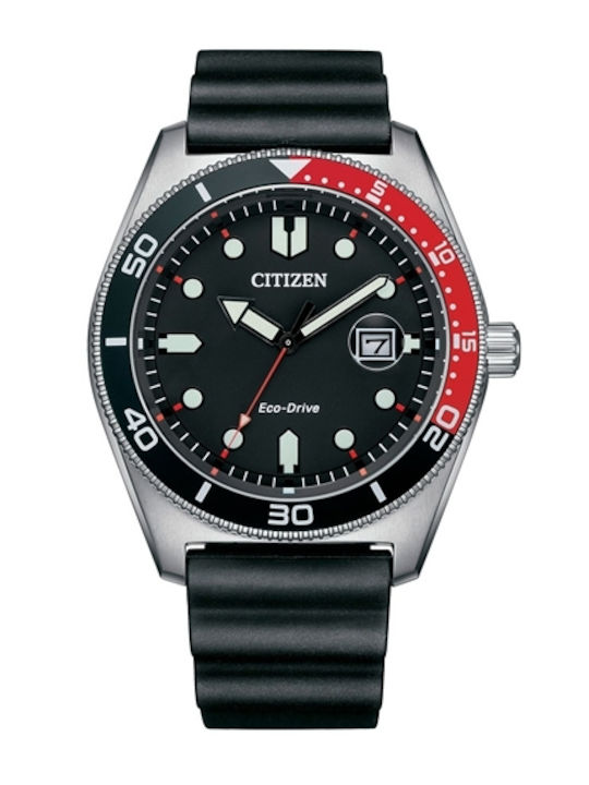 Citizen Мъжки Часовник 43мм Eco - Drive с Черна Каучукова Каишка