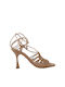 Carrano Leather Women's Sandals with Laces Beige with Thin High Heel