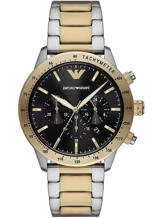 Emporio Armani Mario Ceas Barbat Cronograf Cu Baterie Si Brățară Din Metal Argintie