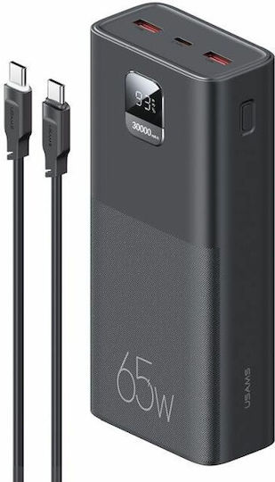 Usams PB68 Power Bank 30000mAh 65W με 2 Θύρες USB-A και Θύρα USB-C Quick Charge 3.0 Μαύρο