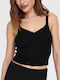 Only Women's Summer Crop Top Sleeveless with V Neckline Black