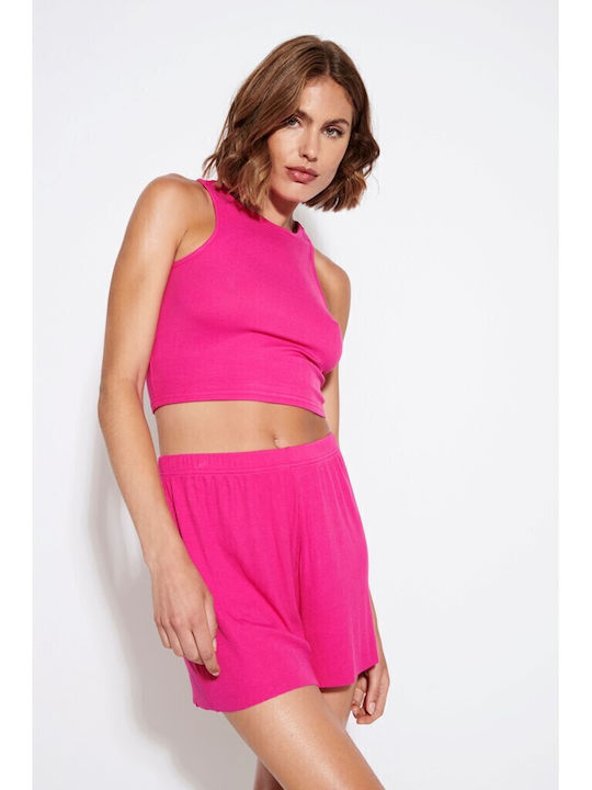 Only Damen Sommer Crop Top Ärmellos Fuchsie