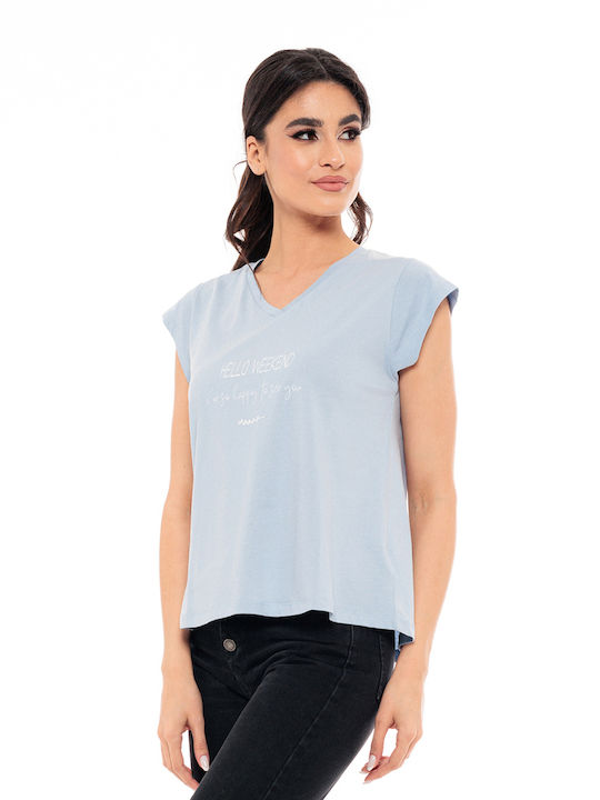 Splendid Damen T-Shirt mit V-Ausschnitt Hellblau