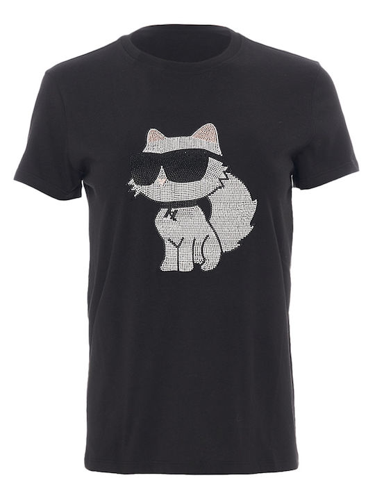 Karl Lagerfeld Γυναικείο T-shirt Μαύρο με Στάμπα