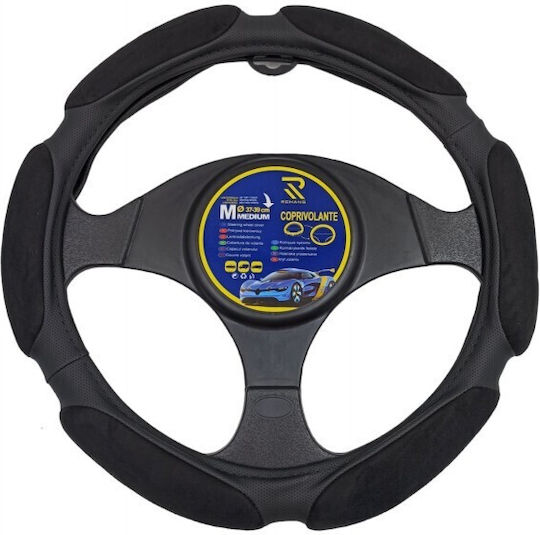 Car Steering Wheel Cover with Diameter 37-39cm Synthetic Black with Black Stitching