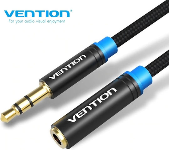 Vention 3.5mm Jack Audio Cable 3.5mm Male - 3.5mm Female Black 1m With Gold Plated Terminals VAB-B06-B100-M