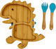 Baby Cloud Feeding Set Dinosaur made of Bamboo with Non-Slip Base Blue 3pcs