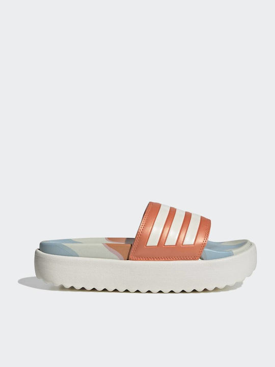 adidas Adilette Women's Platform Slides Cloud White Semi Coral