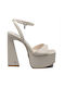 Windsor Smith Platform Leather Women's Sandals with Ankle Strap Beige with Chunky High Heel