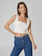 Lynne Damen Sommer Crop Top Ärmellos Weiß