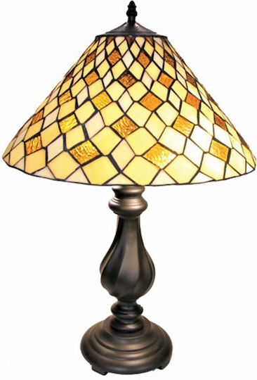Karvounis Tiffany Clasic Metall Vintage Tischlampe für Fassung E27 mit Gelb Schirm und Bronze Basis