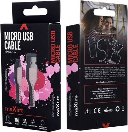 Maxlife MXU-04P Braided USB 2.0 to micro USB Cable Ροζ 1m