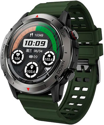 NX9 50mm Smartwatch με Παλμογράφο (Μαύρη Κάσα / Χακί Λουρί Σιλικόνης)