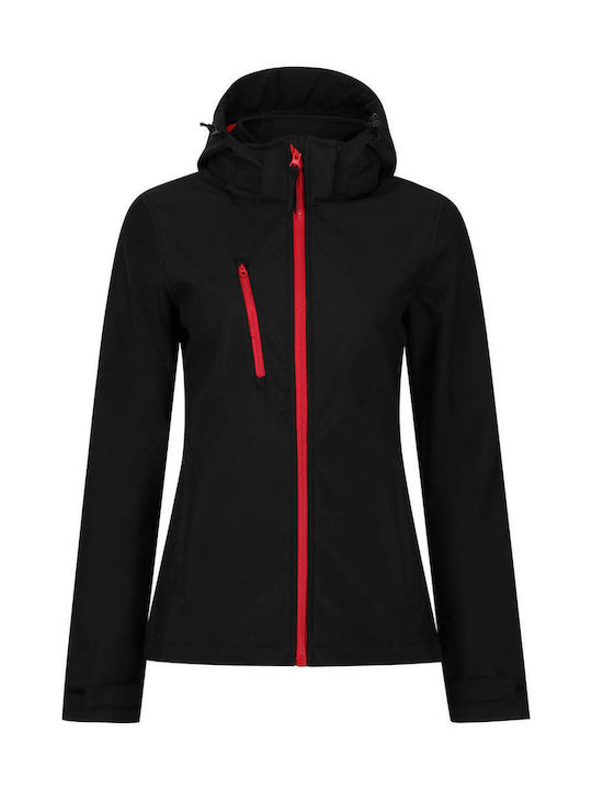 Regatta Women's Short Sports Softshell Jacket Waterproof and Windproof for Winter with Detachable Hood Black/Red