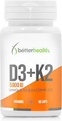 Better Health D3+K2 Βιταμίνη 5000iu 60 κάψουλες
