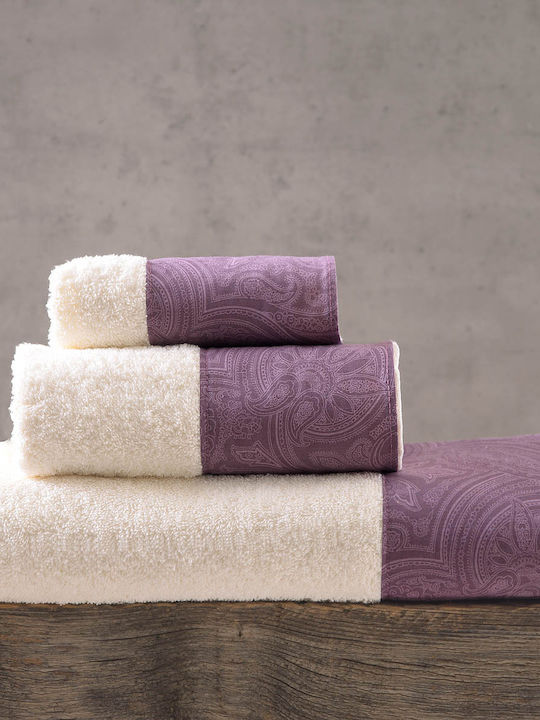 Rythmos 3pc Bath Towel Set Charisma Ecru / Purp...