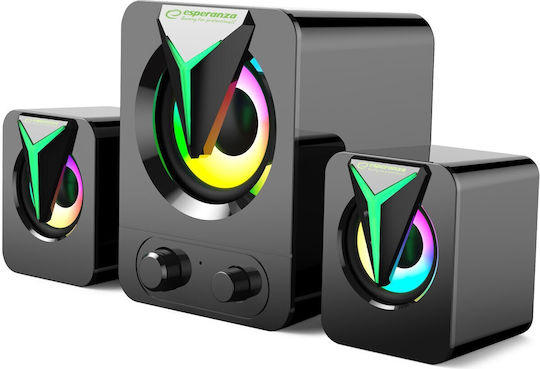 Esperanza EGS107 Ηχεία Υπολογιστή 2.1 με RGB Φωτισμό και Ισχύ 5W Μαύρα
