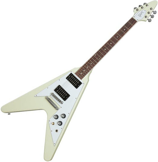 Gibson '70s Flying Elektrische Gitarre Fliegendes V mit HH Tonabnehmerkonfiguration Classic White mit Tasche