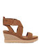 1139052 Women's Suede Ankle Strap Platforms Brown