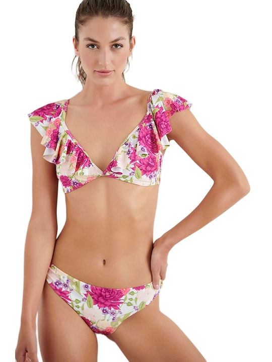 Blu4u Triangle Bikini Top с рюши with Регулируеми презрамки Multicolour Floral