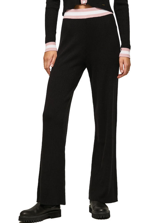 Pepe Jeans Tiffani Women's High-waisted Fabric Trousers Flare with Elastic in Relaxed Fit Black