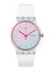 Swatch Polawhite Γυναικείο Ρολόι 41mm Μπαταρίας με Ροζ Καουτσούκ Λουράκι