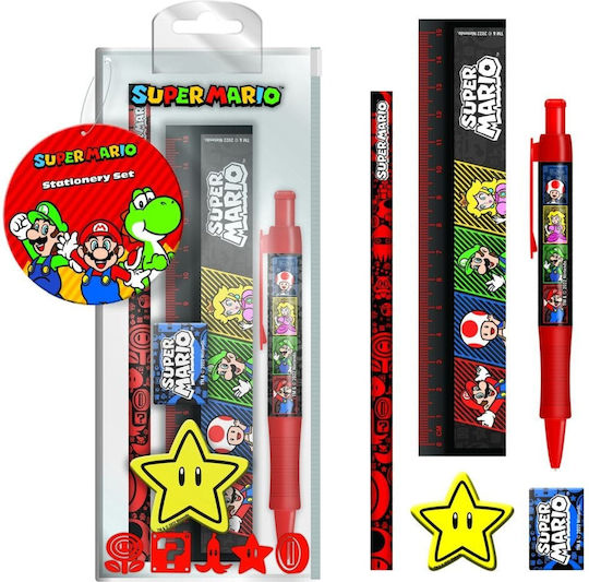 Pyramid International Super Mario Kids Stationery Set with Pencil, Sharpener, Eraser, Pen, Ruler and Pencil Holder