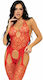 Leg Avenue Sexy Bodystockings Netz-Träger-Bodystocking mit offenem Schritt Rot