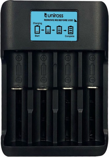 Uniross Smart TECH 3T Charger 4 Batteries Li-ion/Ni-Cd/Ni-MH Size AA/AAA/18650/21700/16340/14500