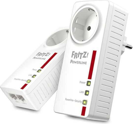 AVM Fritz! 1220E Set Powerline Διπλού Kit για Ενσύρματη Σύνδεση με Passthrough Πρίζα και 2 Θύρες Gigabit Ethernet