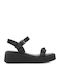 Women's Leather Ankle Strap Platforms Black