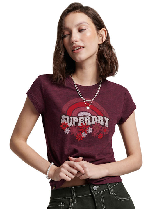 Superdry Γυναικείο T-shirt Μπορντό