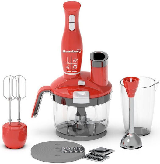 Hausberg Blender De Mână Cu Tijă Din Inox 1500W Roșu
