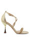 Exe Women's Sandals with Strass & Ankle Strap Gold with Chunky High Heel